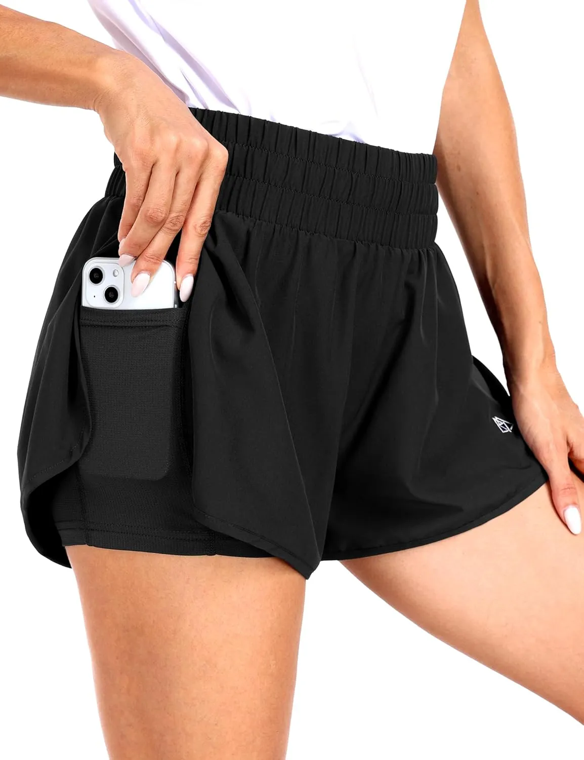 Haimont Women's Running Shorts 2 in 1 High Waisted Athletic Shorts with Drawstring Pockets 3" Compression Liner Shorts