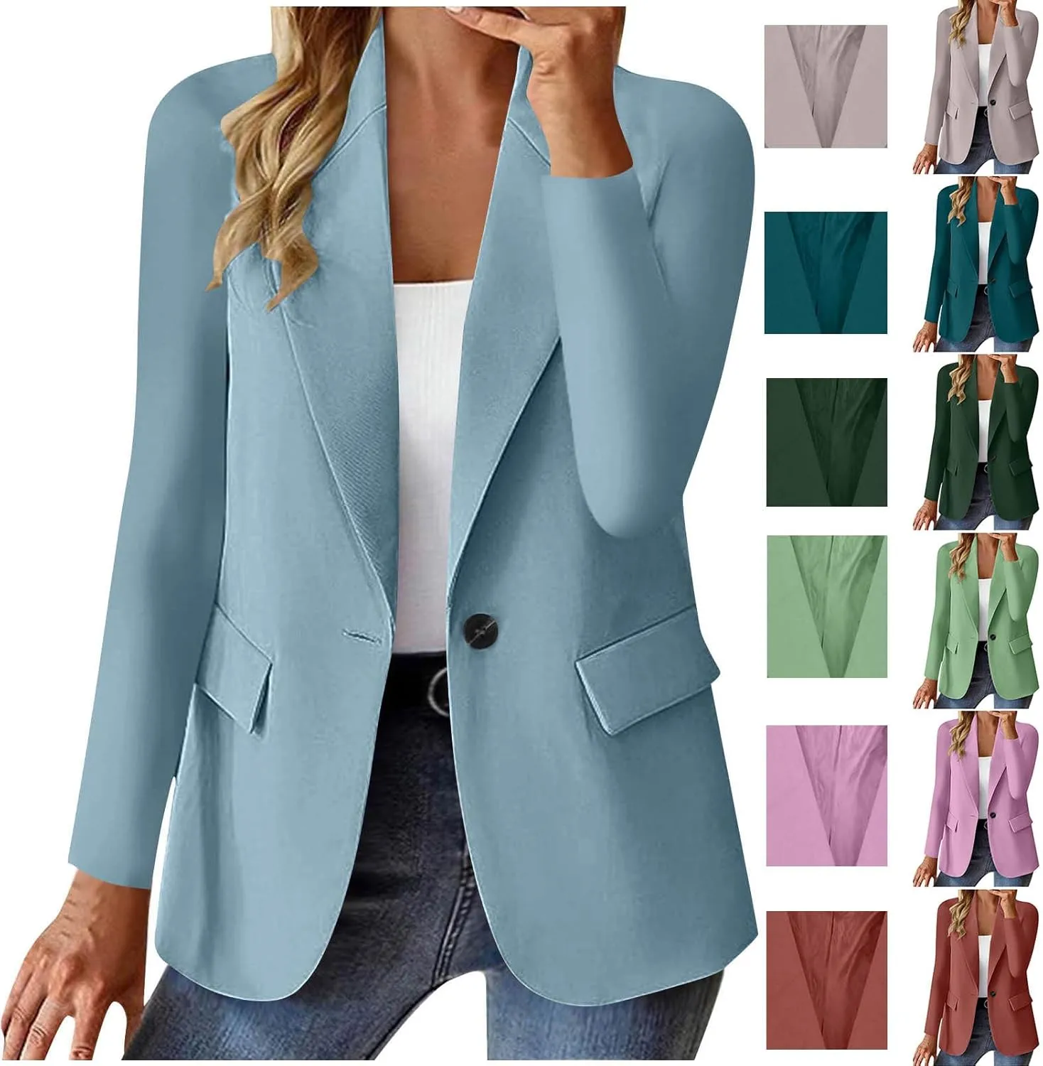 HGps8w Women's Casual Blazers Open Front Long Sleeve Classic Solid Color Work Office Suit Jackets
