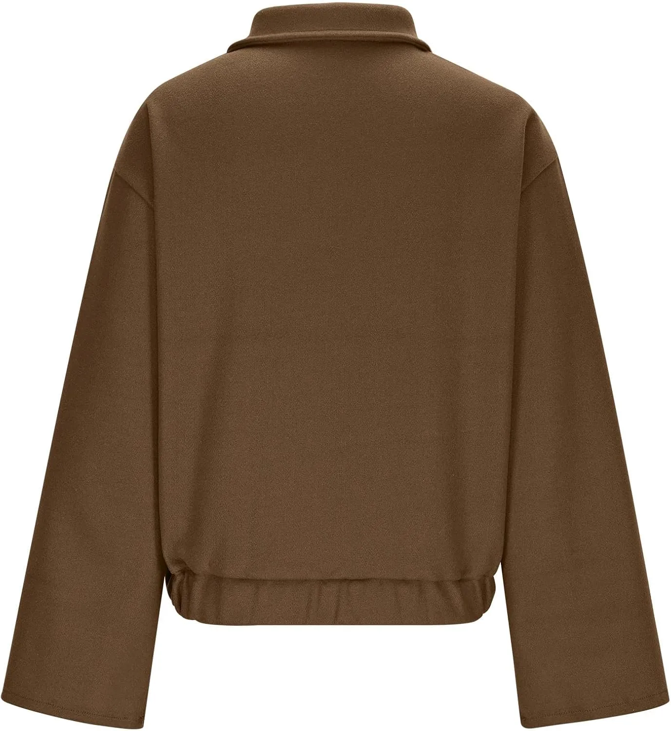 HGps8w Women's Cropped Wool Blend Pea Coat, Lapel Collar Button Down Versatile Long Sleeve Short Woolen Jacket Outerwear