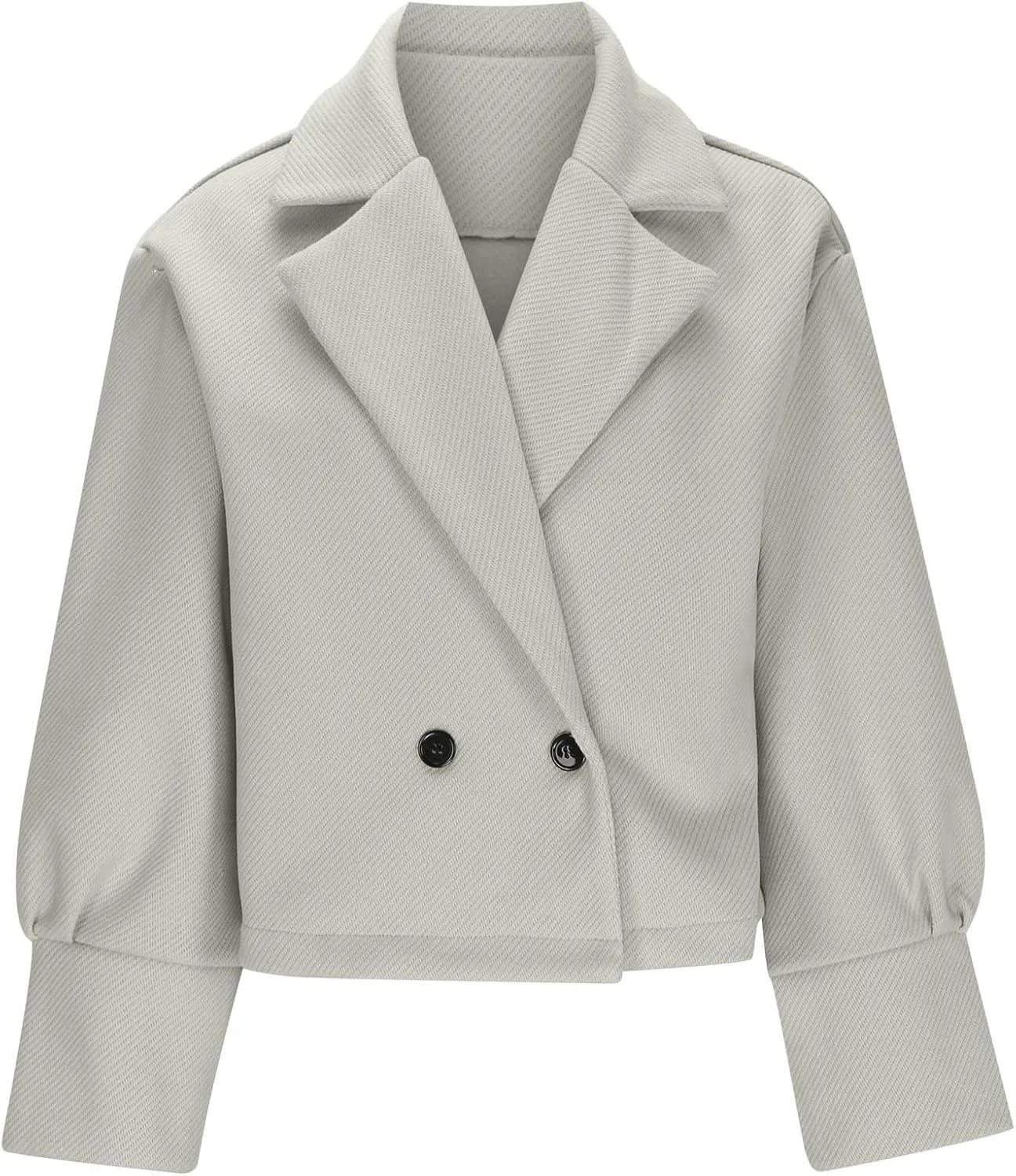 HGps8w Women's Double-Breasted Trench Coat, Dressy Notched Lapel Versatile Wool Blend Long Sleeve Cropped Jacket Outerwear