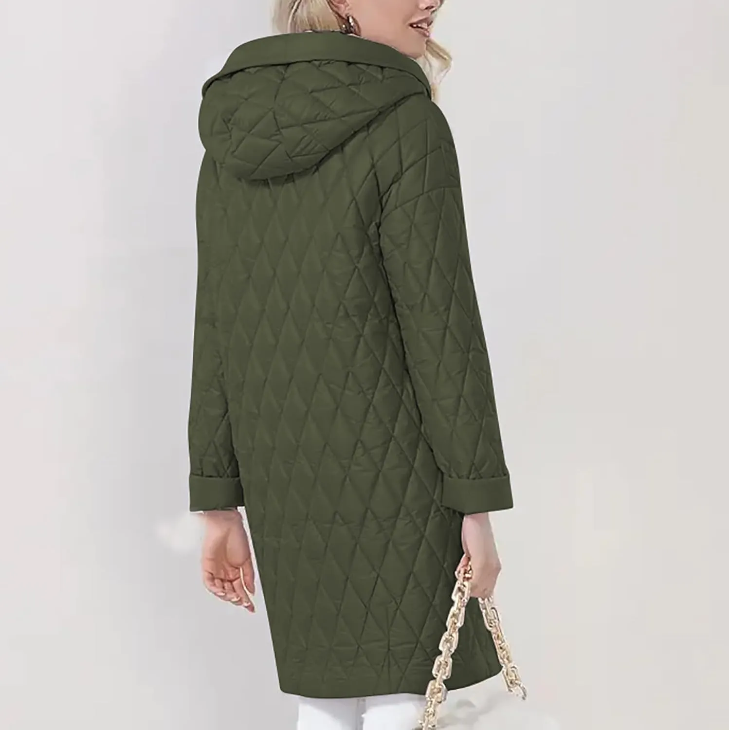 HGps8w Women's Hooded Winter Quilted Wrap Coat with Belt, Mid-Long Warm Padded Down Puffer Jacket Elegant Overcoat