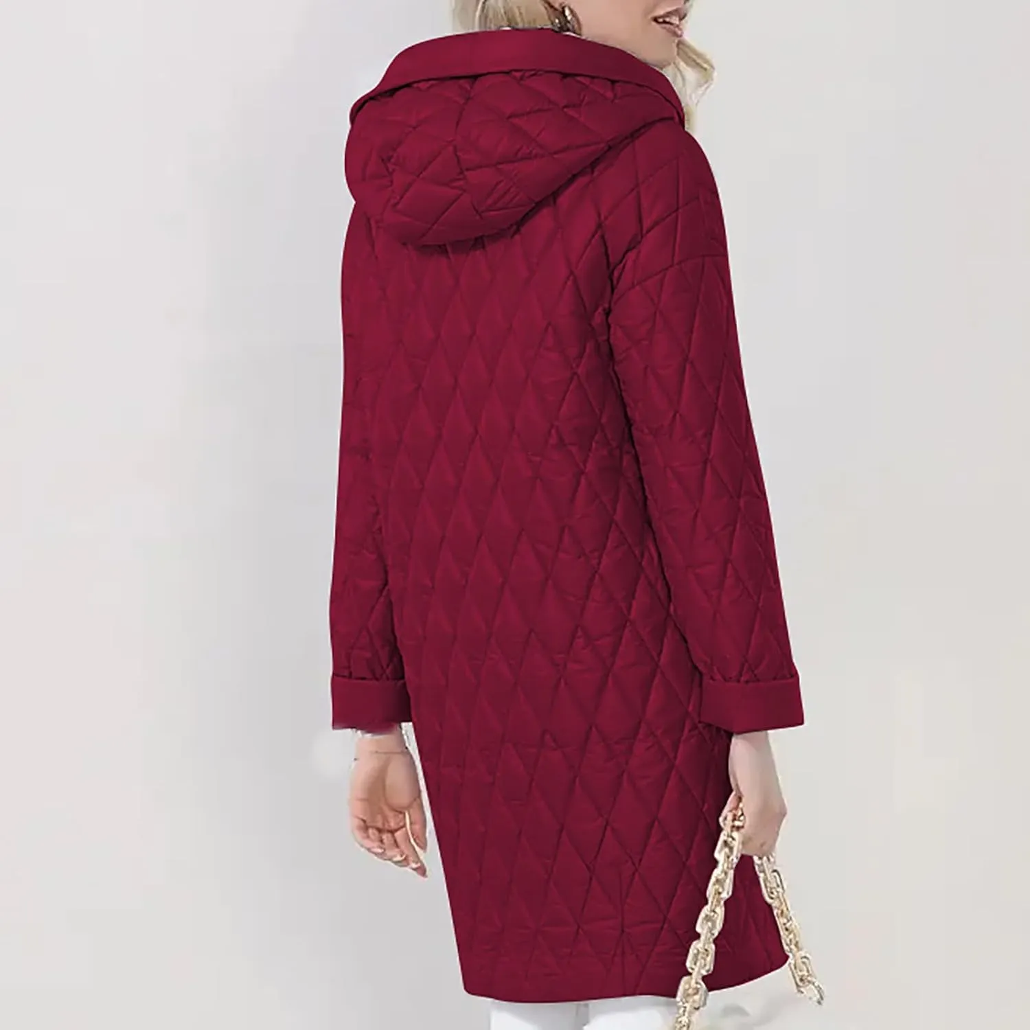 HGps8w Women's Hooded Winter Quilted Wrap Coat with Belt, Mid-Long Warm Padded Down Puffer Jacket Elegant Overcoat