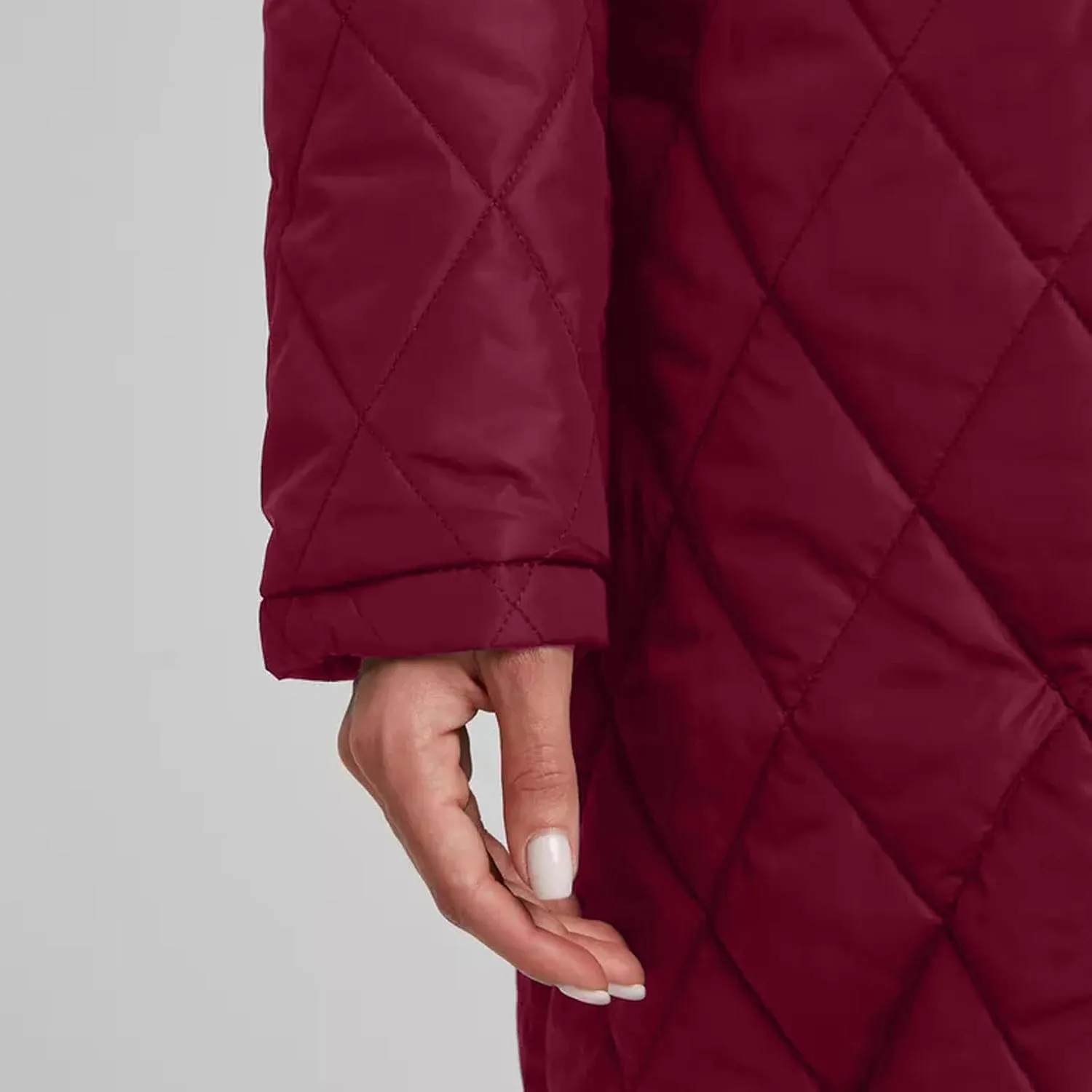 HGps8w Women's Mid-Long Quilted Wrap Coat Hooded Long Sleeve Puffer Jacket Winter Warm Padded Down Coats Elegant Outerwear