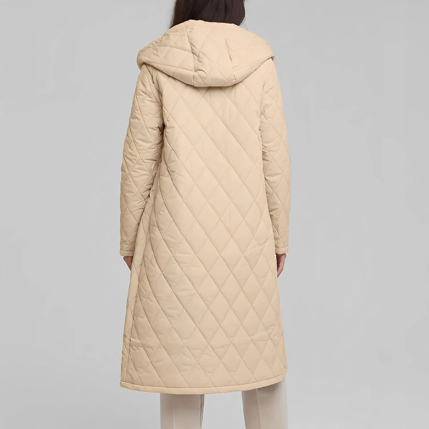HGps8w Women's Mid-Long Quilted Wrap Coat Hooded Long Sleeve Puffer Jacket Winter Warm Padded Down Coats Elegant Outerwear