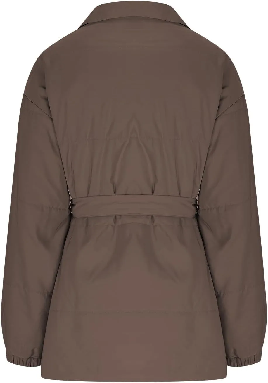 HGps8w Women's Winter Quilted Down Coat with Belt, Oversized Wrap Padded Warm Outerwear Puffer Jackets with Pockets