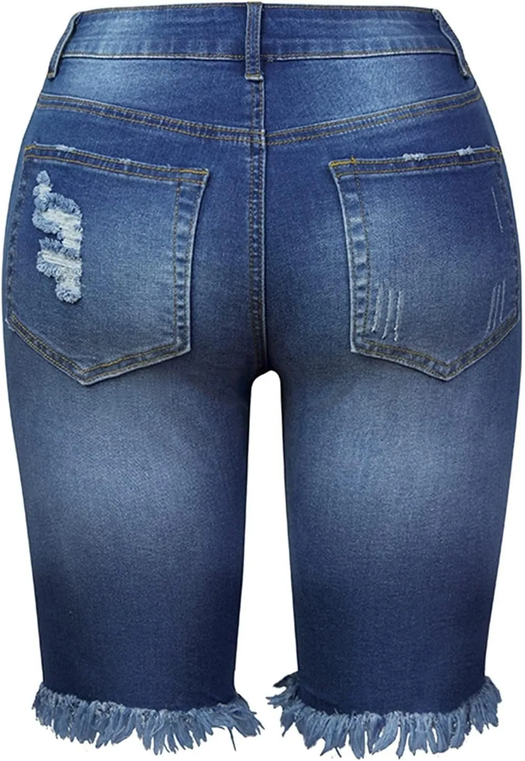 High Waisted Shorts Women Denim White - Bermuda Mid-Rise Butt Lift Summer Long Denim 5 Inch Inseam with Multi Pockets