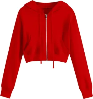Hoodies for Women White Cropped Zip Up Hoodie Trendy Teen Girls Crop Top Jackets Casual Cute Cropped Hooded Jacket