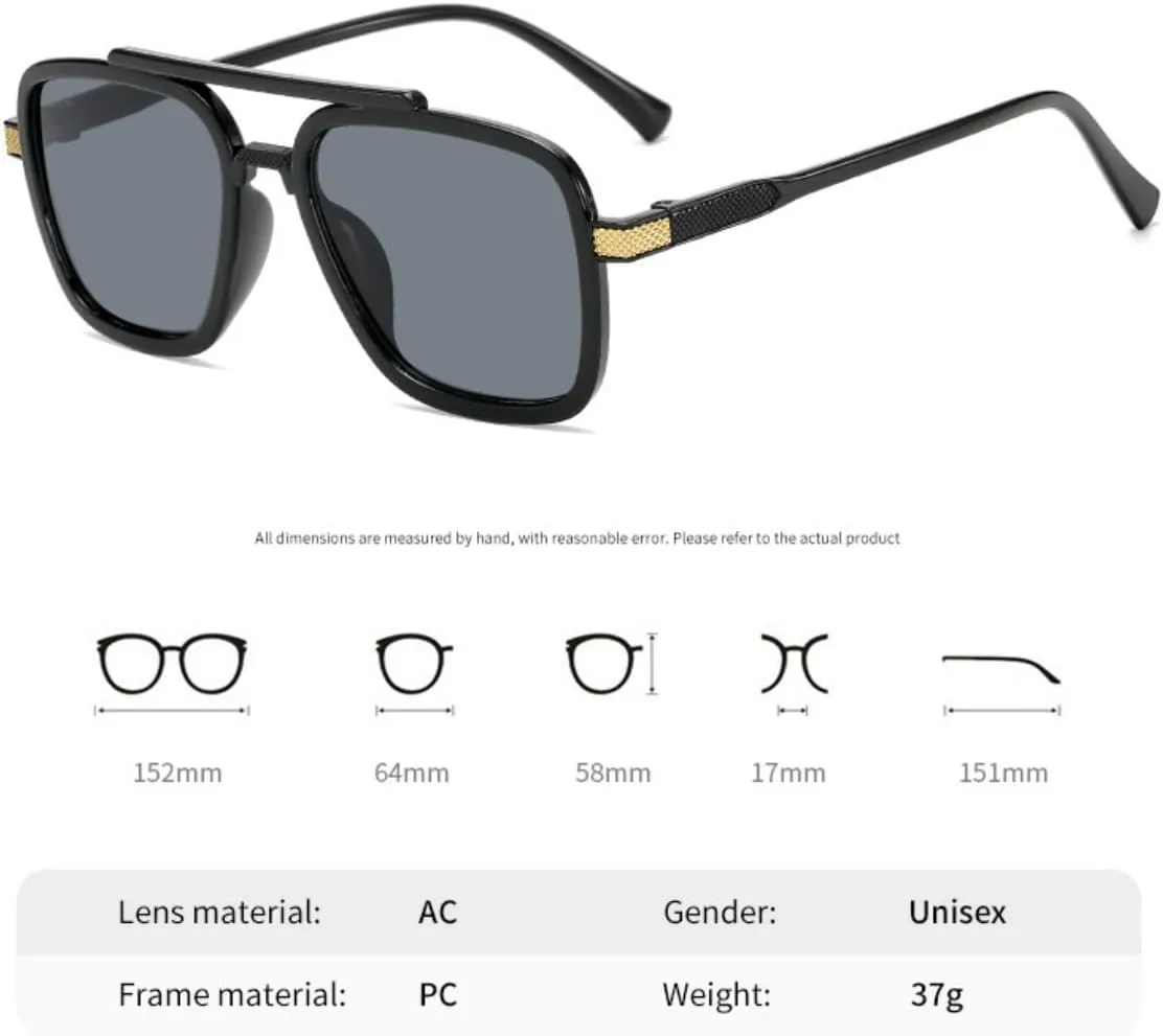 IKANOO Tony Stark Sunglasses for Men Women Vintage Square Metal Frame Iron Man Glasses Spider Man Eyeglasses