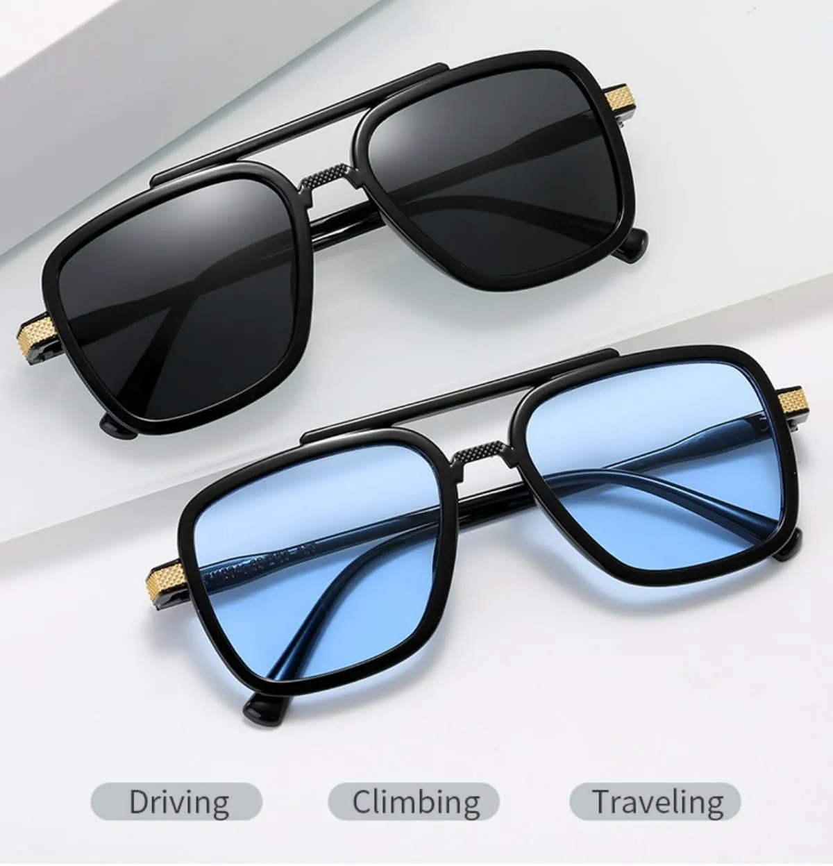 IKANOO Tony Stark Sunglasses for Men Women Vintage Square Metal Frame Iron Man Glasses Spider Man Eyeglasses