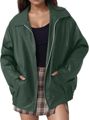 Jackets For Women Faux Leather Oversized Zipper Jackets Trendy Motocycle Casual Winter Coats With Pockets 2024 Clothes