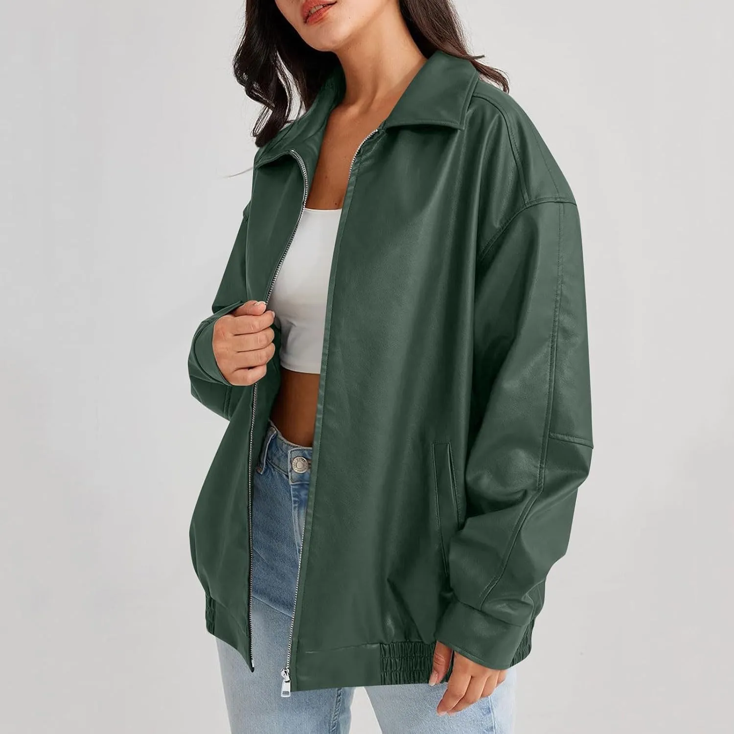 Jackets For Women Faux Leather Oversized Zipper Jackets Trendy Motocycle Casual Winter Coats With Pockets 2024 Clothes