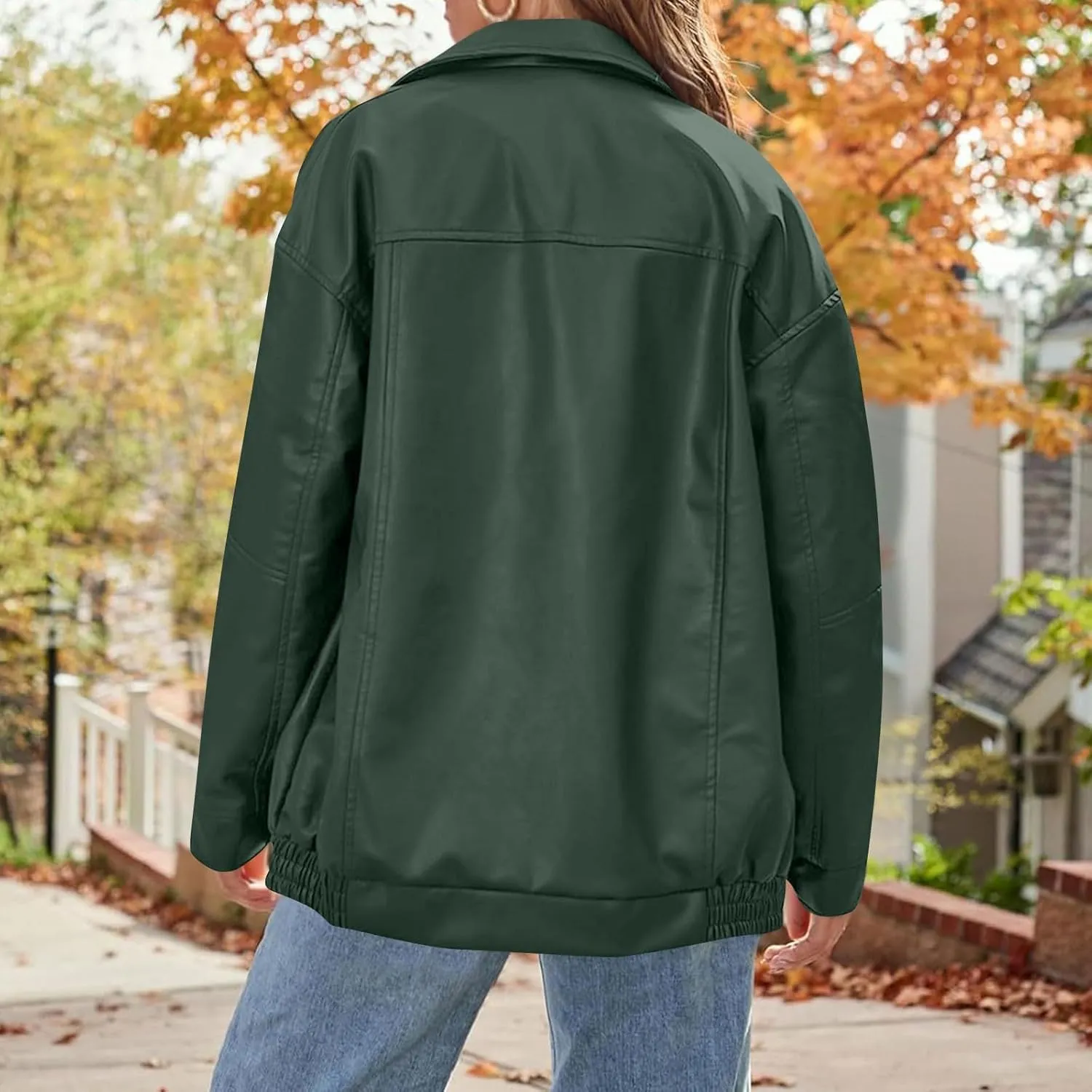Jackets For Women Faux Leather Oversized Zipper Jackets Trendy Motocycle Casual Winter Coats With Pockets 2024 Clothes