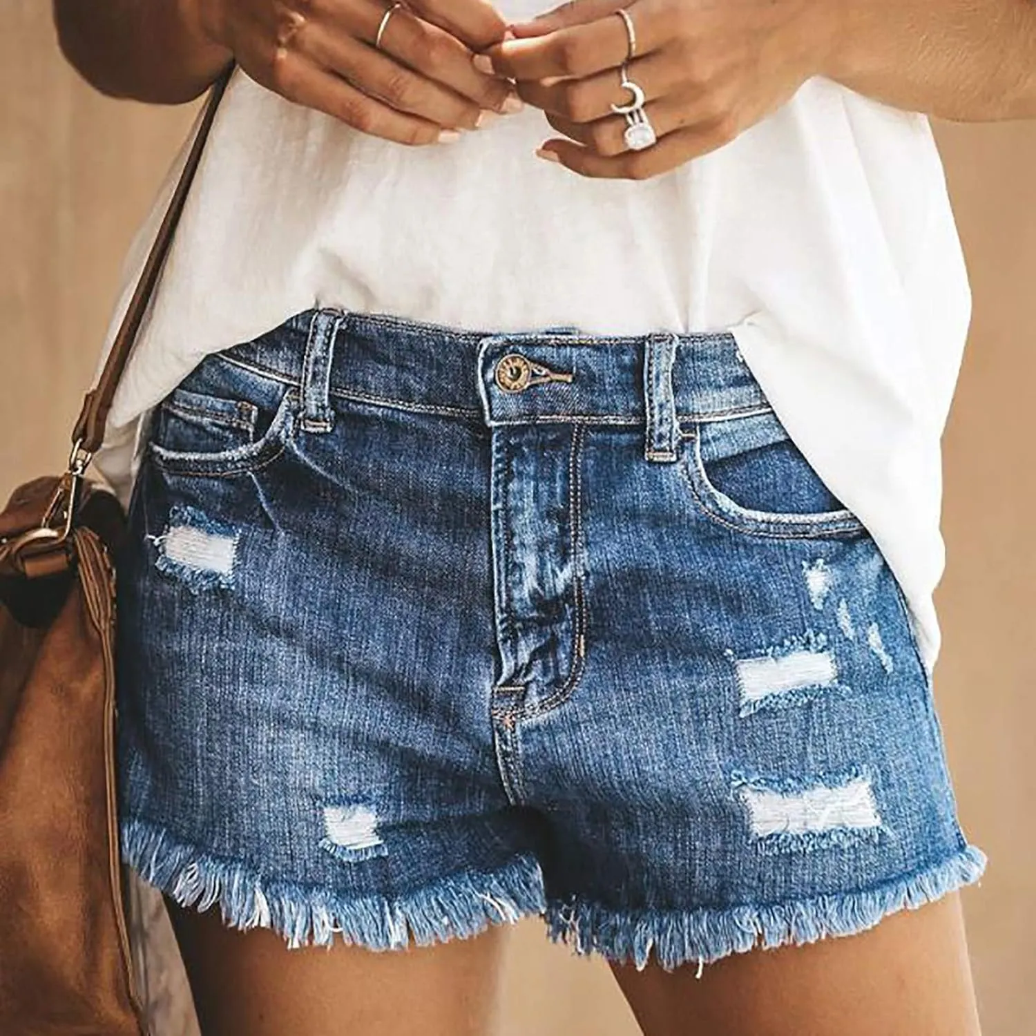 Jean Shorts for Women Denim High Waisted Stretchy Summer 2024 Casual Frayed Denim Short Classic Trendy Summer 2024