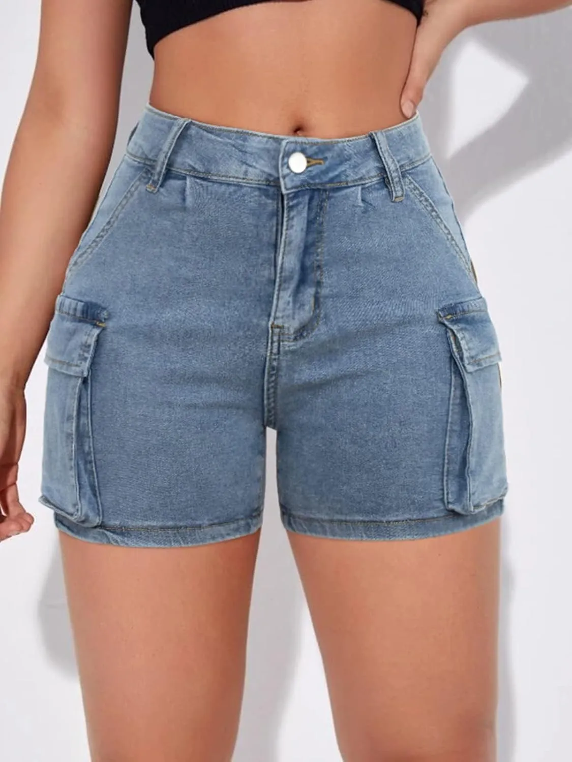 Jean Shorts Womens High Waisted Stretchy Cargo Denim Shorts Y2k Straight Leg