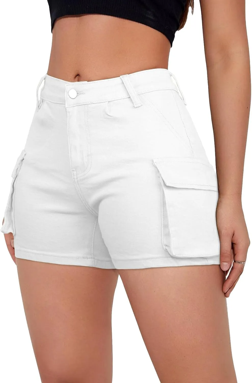 Jean Shorts Womens High Waisted Stretchy Cargo Denim Shorts Y2k Straight Leg