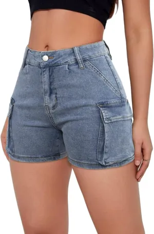 Jean Shorts Womens High Waisted Stretchy Cargo Denim Shorts Y2k Straight Leg
