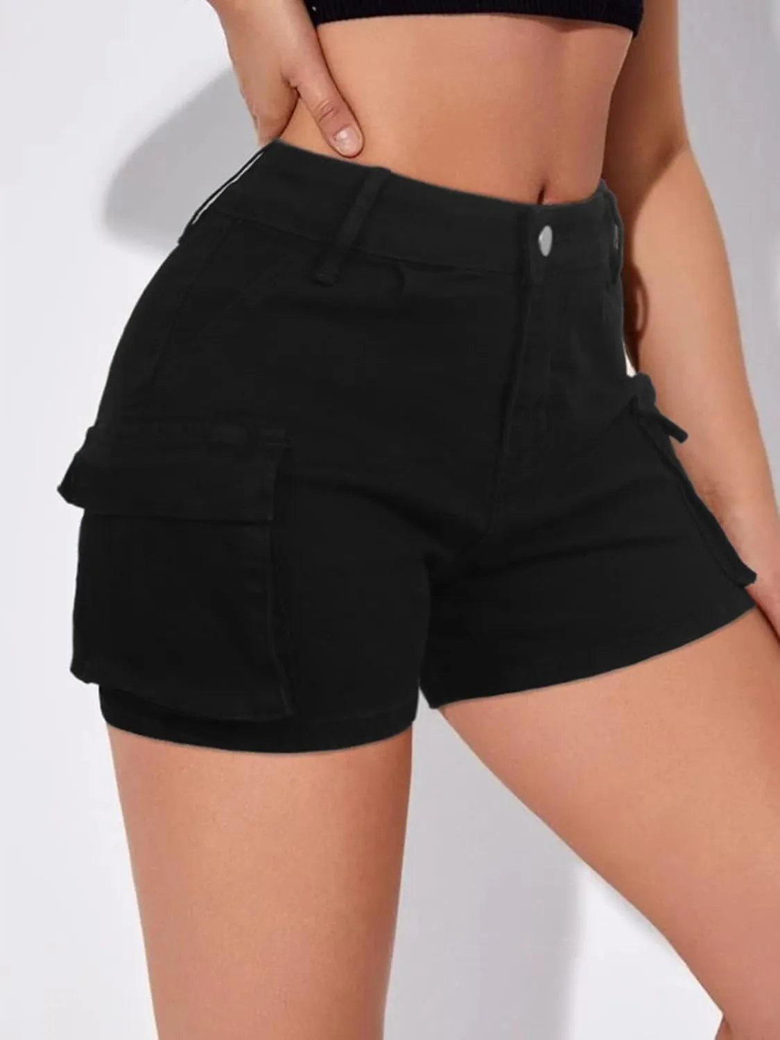 Jean Shorts Womens High Waisted Stretchy Cargo Denim Shorts Y2k Straight Leg