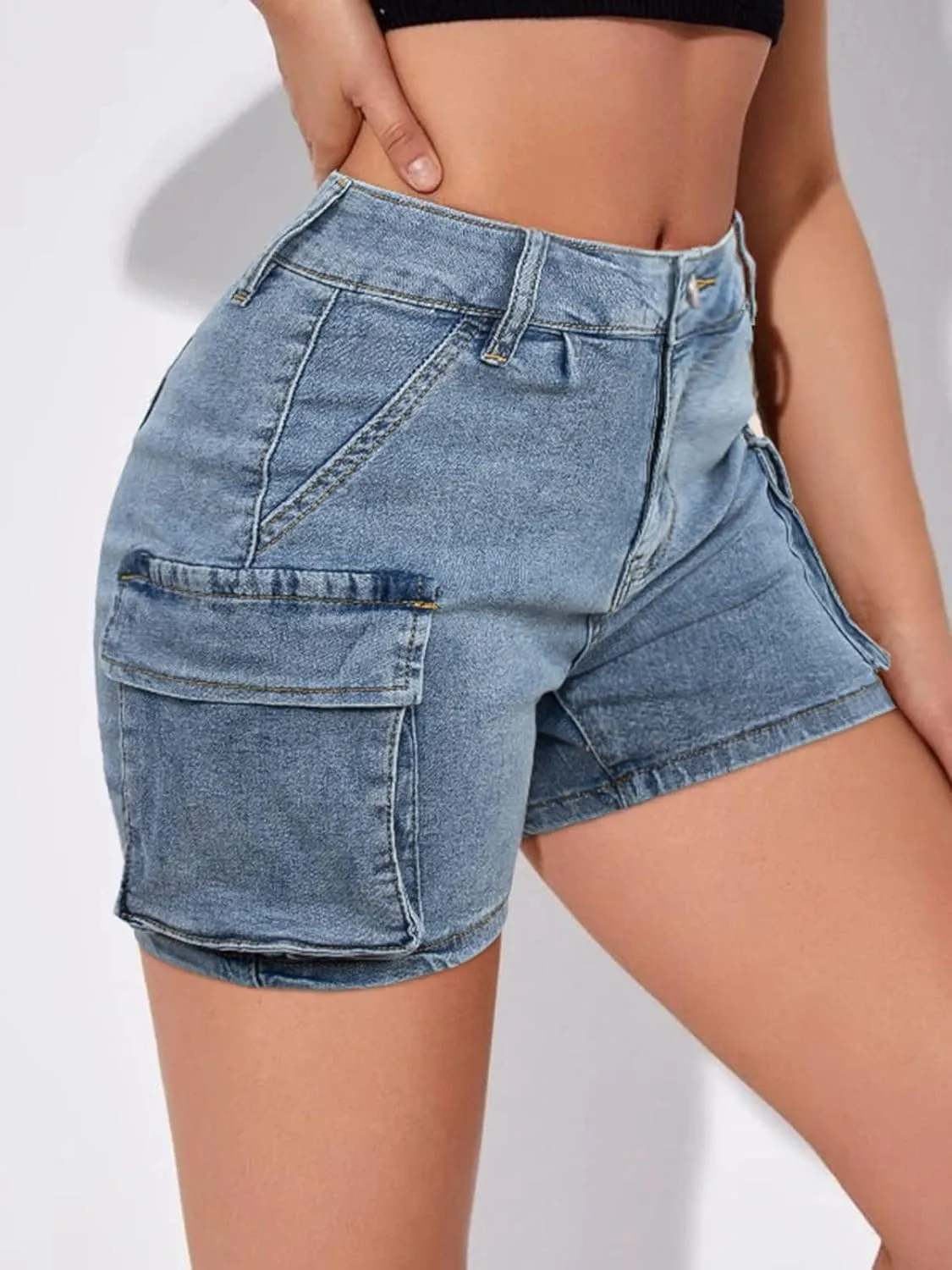 Jean Shorts Womens High Waisted Stretchy Cargo Denim Shorts Y2k Straight Leg