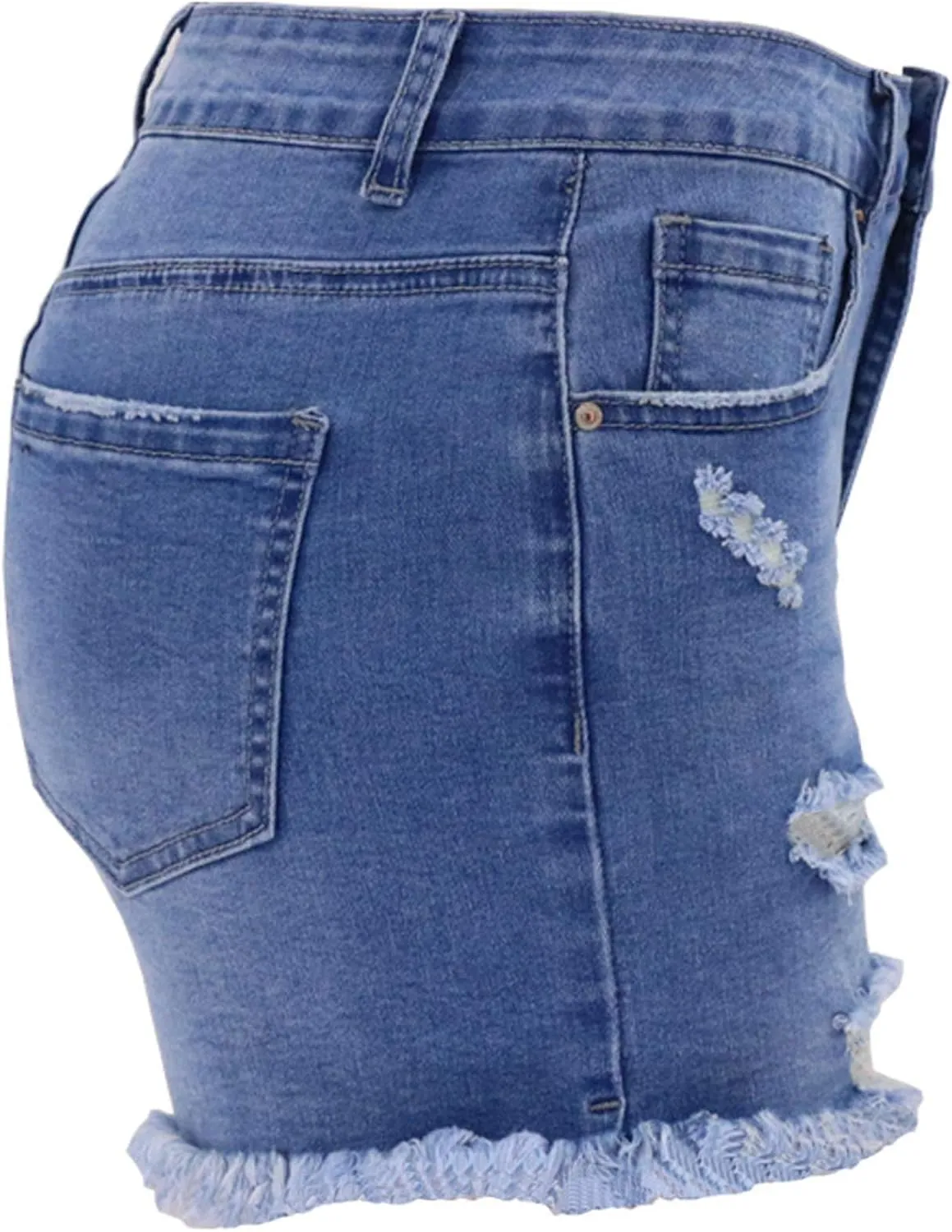 Jean Shorts Womens Mid-High Waisted Jean Shorts Distressed Skinny Denim Shorts Summer Hot Raw Hem Casual Shorts