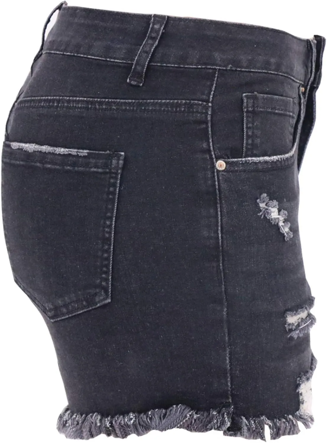 Jean Shorts Womens Mid-High Waisted Jean Shorts Distressed Skinny Denim Shorts Summer Hot Raw Hem Casual Shorts