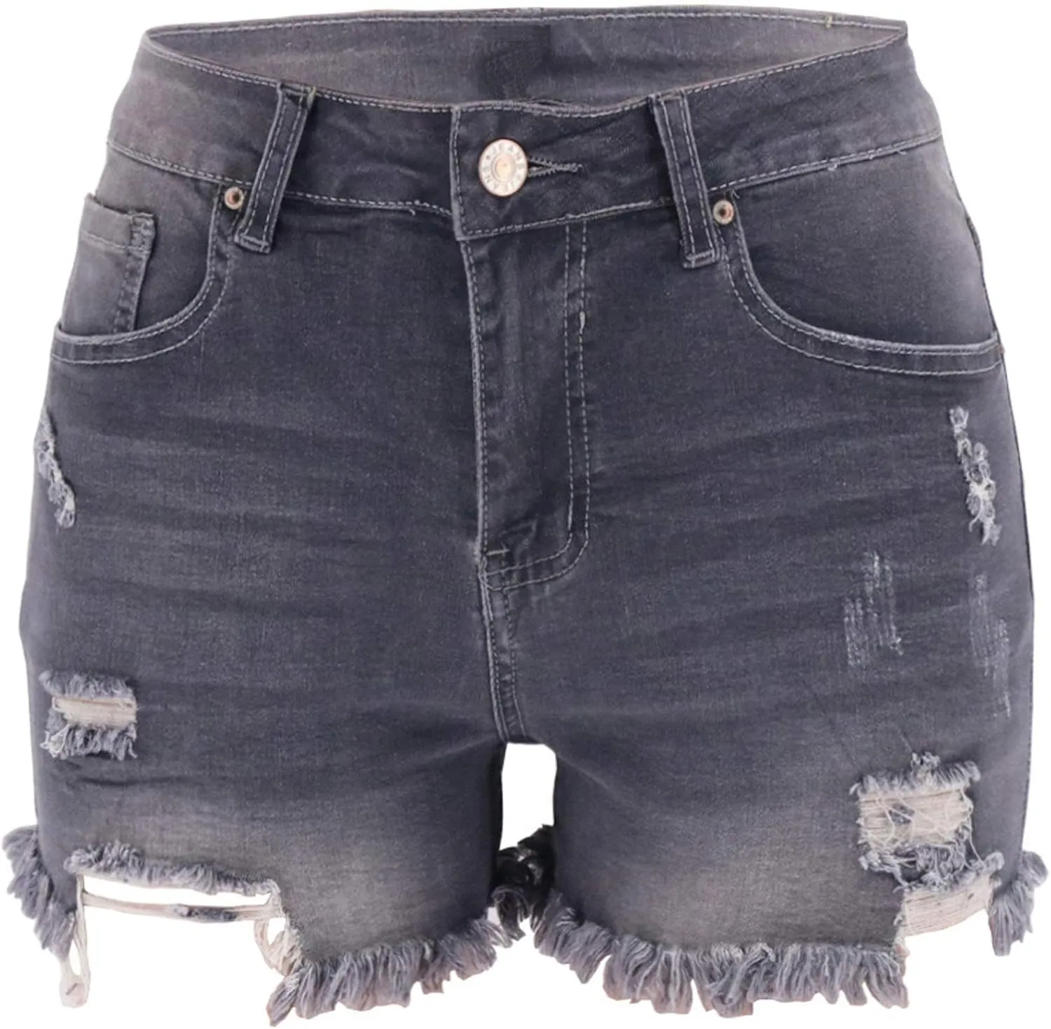 Jean Shorts Womens Mid-High Waisted Jean Shorts Distressed Skinny Denim Shorts Summer Hot Raw Hem Casual Shorts
