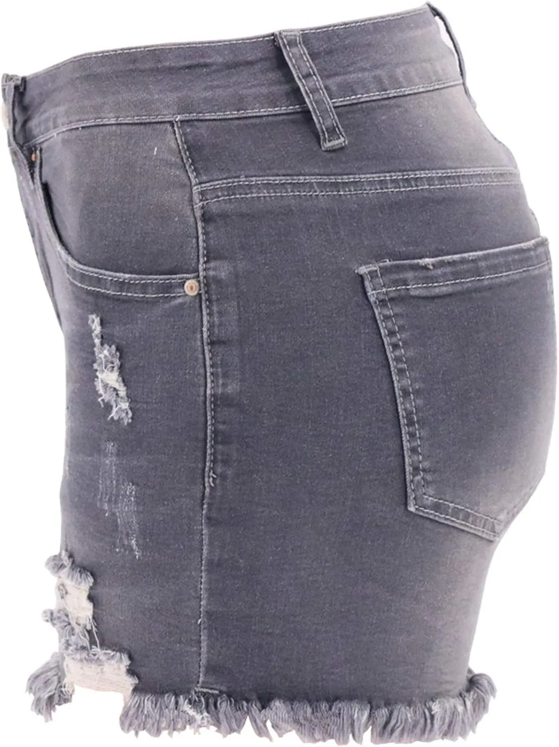 Jean Shorts Womens Mid-High Waisted Jean Shorts Distressed Skinny Denim Shorts Summer Hot Raw Hem Casual Shorts
