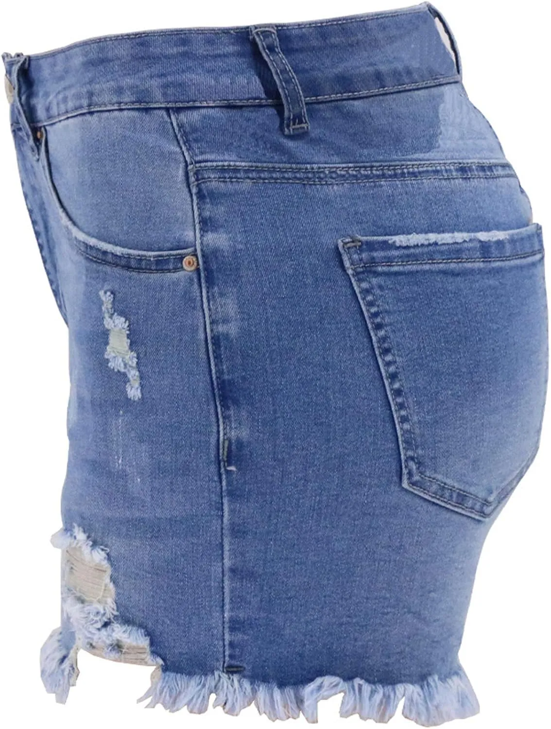 Jean Shorts Womens Mid-High Waisted Jean Shorts Distressed Skinny Denim Shorts Summer Hot Raw Hem Casual Shorts