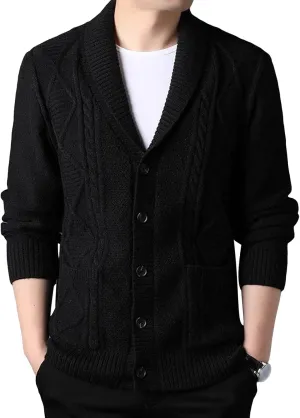 JEsilunmaMY Mens Casual Business Cardigan Sweaters Long Sleeve Shawl Collar Cable Knit Coats Button Down Loose Knitwear