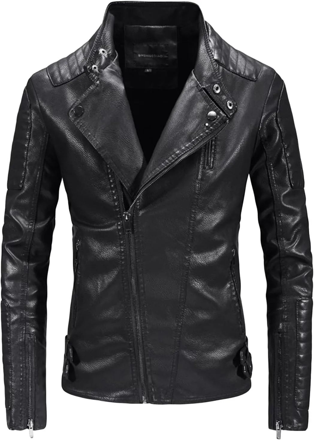 JEsilunmaMY Men's Notch Collar Moto Biker Coat Slim Fit Motorcycle PU Leather Jacket Fall Winter Casual Windproof Outwear