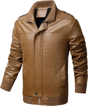 JEsilunmaMY Mens Winter Motorcycle Jacket Long Sleeve Fleece Lined Pu Leather Coat Warm Thicken Moto Biker Bomber Outwear
