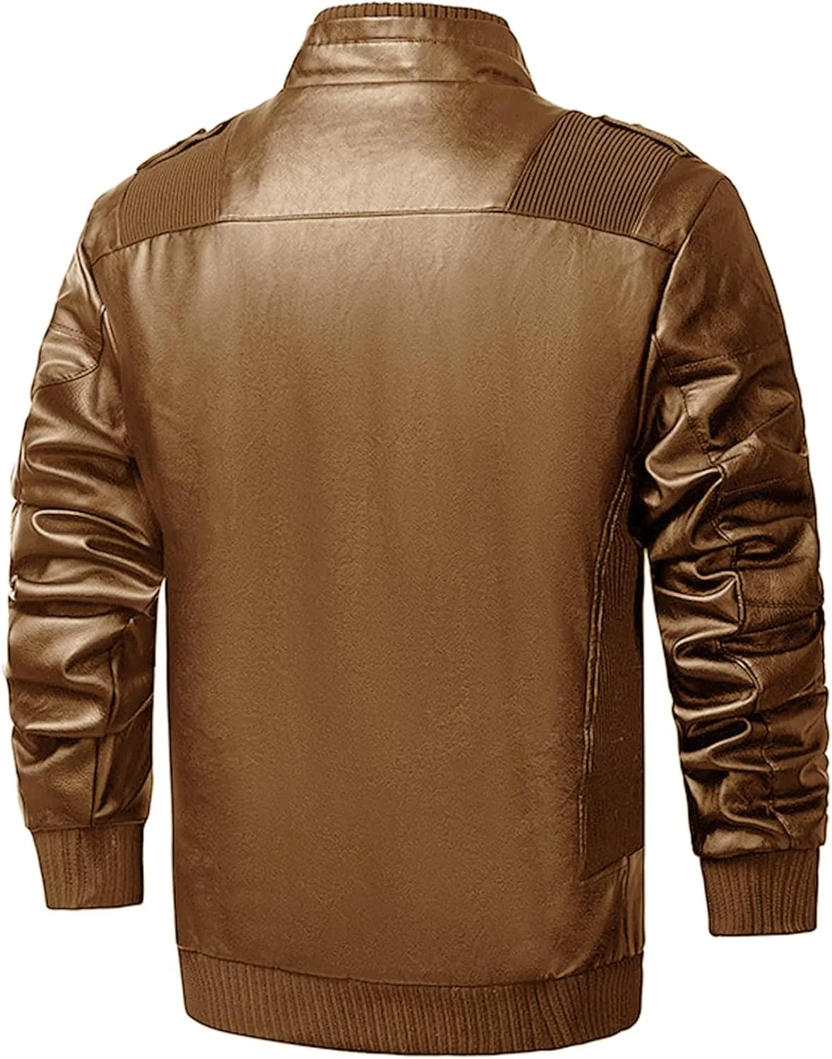 JEsilunmaMY Mens Winter Motorcycle Jacket Long Sleeve Fleece Lined Pu Leather Coat Warm Thicken Moto Biker Bomber Outwear