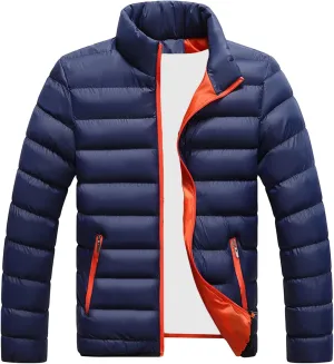 JEsilunmaMY Slim Winter Down Jacket for Men Full Zip Stand Collar Warm Puffer Coats Solid Color Windproof Padded Outwear