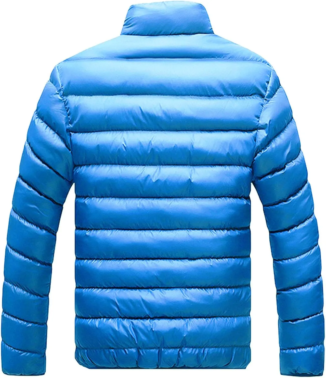 JEsilunmaMY Slim Winter Down Jacket for Men Full Zip Stand Collar Warm Puffer Coats Solid Color Windproof Padded Outwear