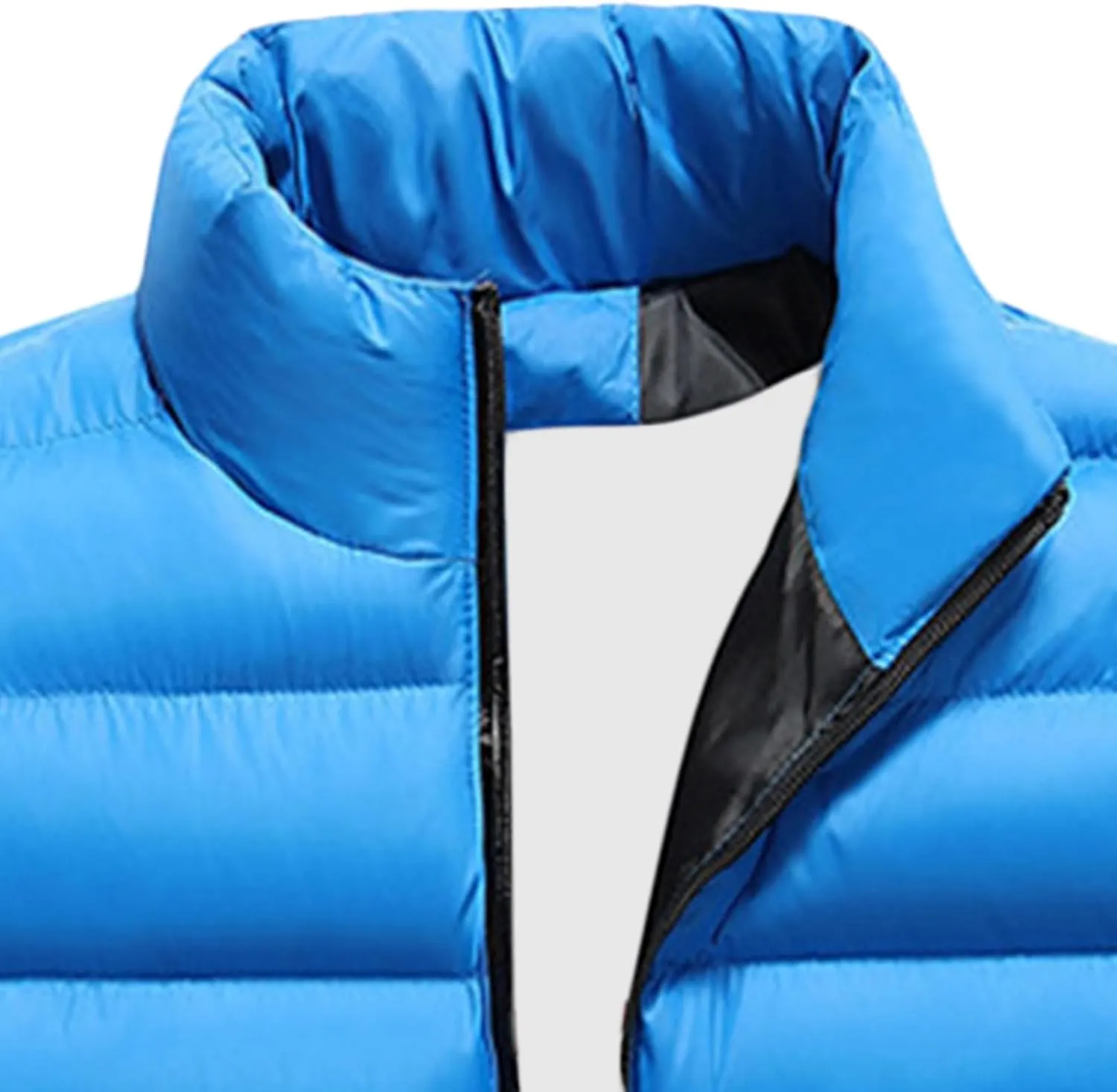 JEsilunmaMY Slim Winter Down Jacket for Men Full Zip Stand Collar Warm Puffer Coats Solid Color Windproof Padded Outwear