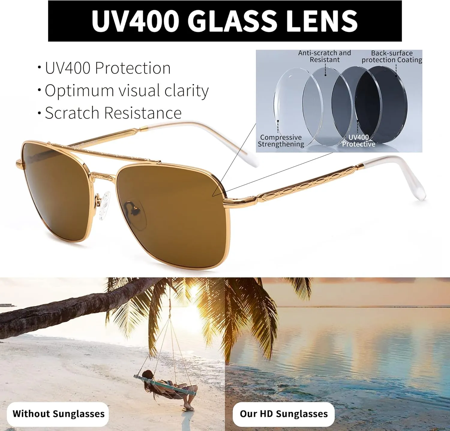 JIM HALO Retro Square Aviator Sunglasses Premium Glass Lens Flat Metal Eyewear Men Women