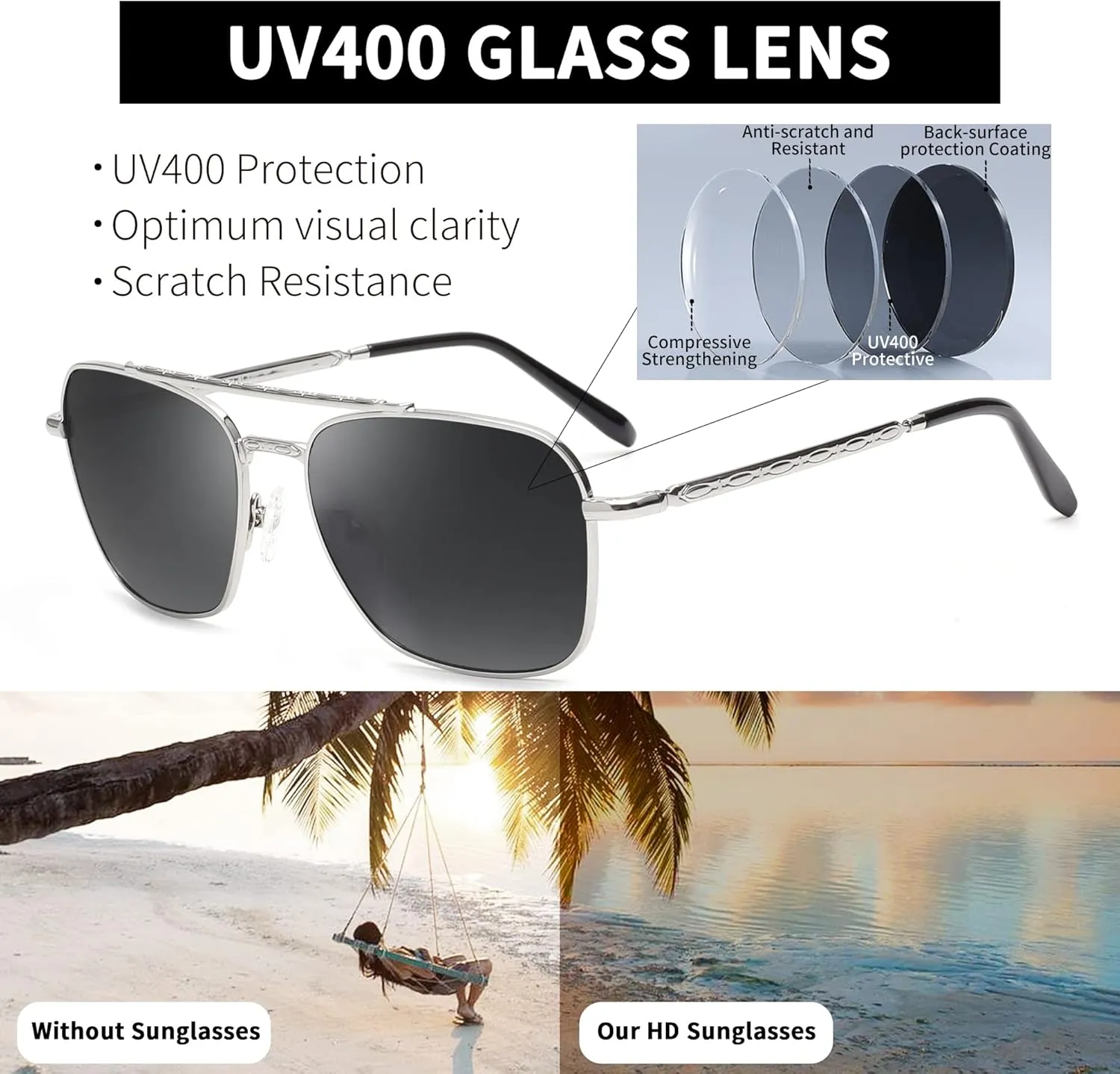 JIM HALO Retro Square Aviator Sunglasses Premium Glass Lens Flat Metal Eyewear Men Women