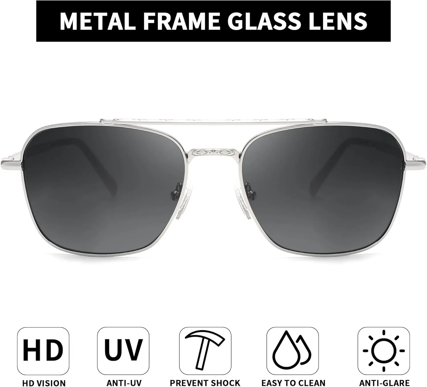 JIM HALO Retro Square Aviator Sunglasses Premium Glass Lens Flat Metal Eyewear Men Women