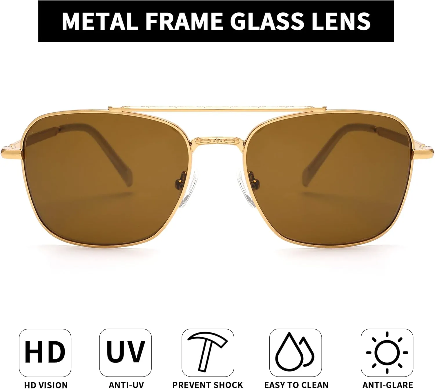 JIM HALO Retro Square Aviator Sunglasses Premium Glass Lens Flat Metal Eyewear Men Women