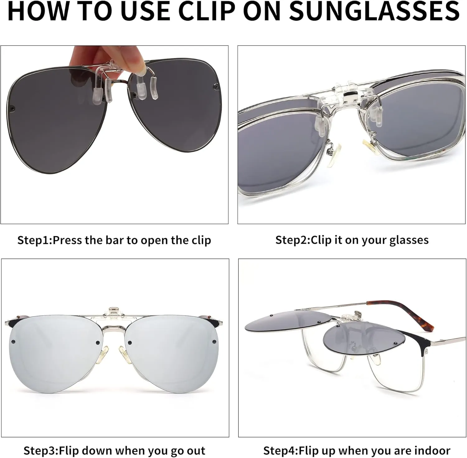 JM Retro Clip on Aviator Sunglasses, Polarized Flip up Over Prescription Glasses Men Women