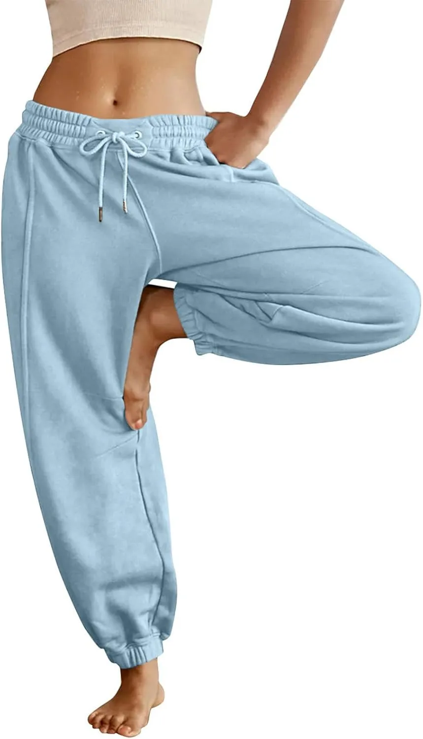 Jogger Pants for Women Elastic Waist Drawstring Fleece Sweatpants Y2k Comfy High Waisted Yoga Pants with Pockets