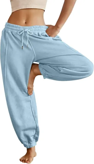 Jogger Pants for Women Elastic Waist Drawstring Fleece Sweatpants Y2k Comfy High Waisted Yoga Pants with Pockets