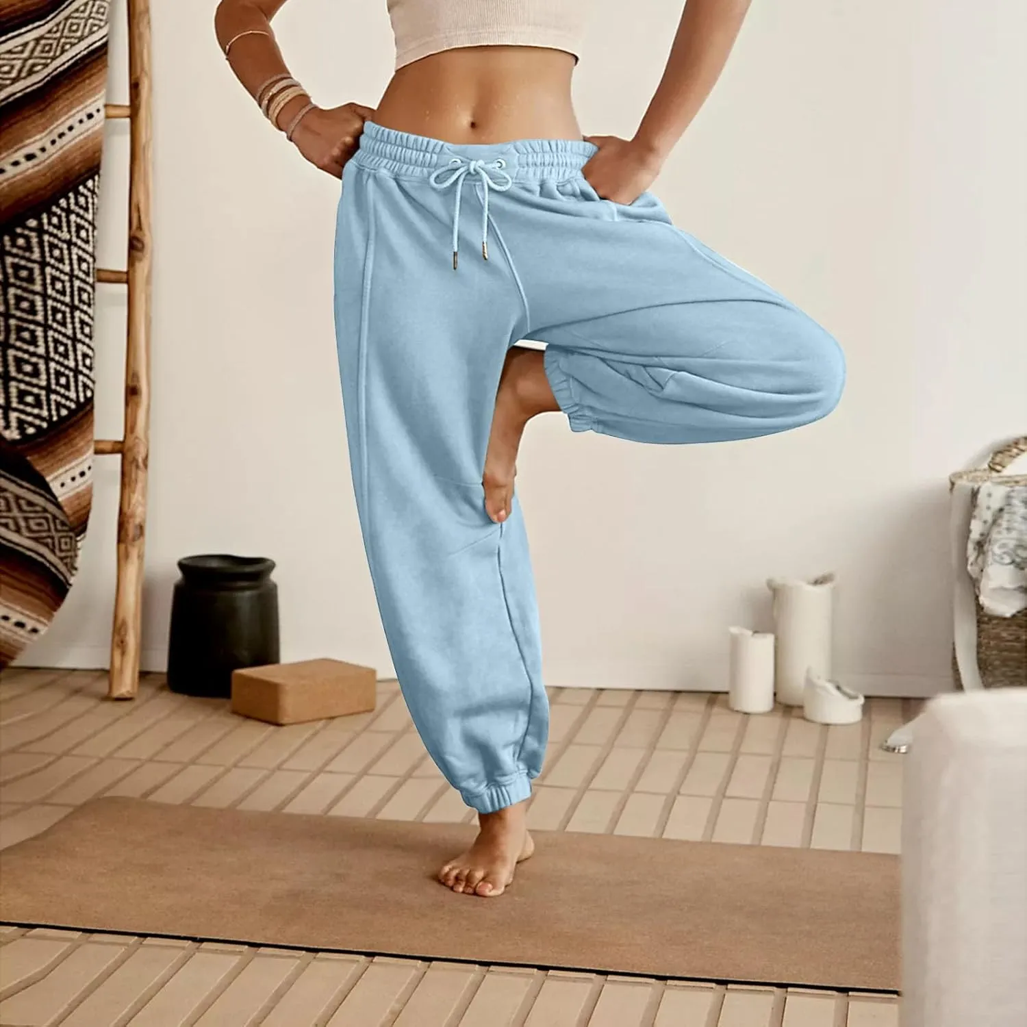 Jogger Pants for Women Elastic Waist Drawstring Fleece Sweatpants Y2k Comfy High Waisted Yoga Pants with Pockets
