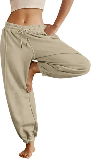 Jogger Pants for Women Elastic Waist Drawstring Fleece Sweatpants Y2k Comfy High Waisted Yoga Pants with Pockets