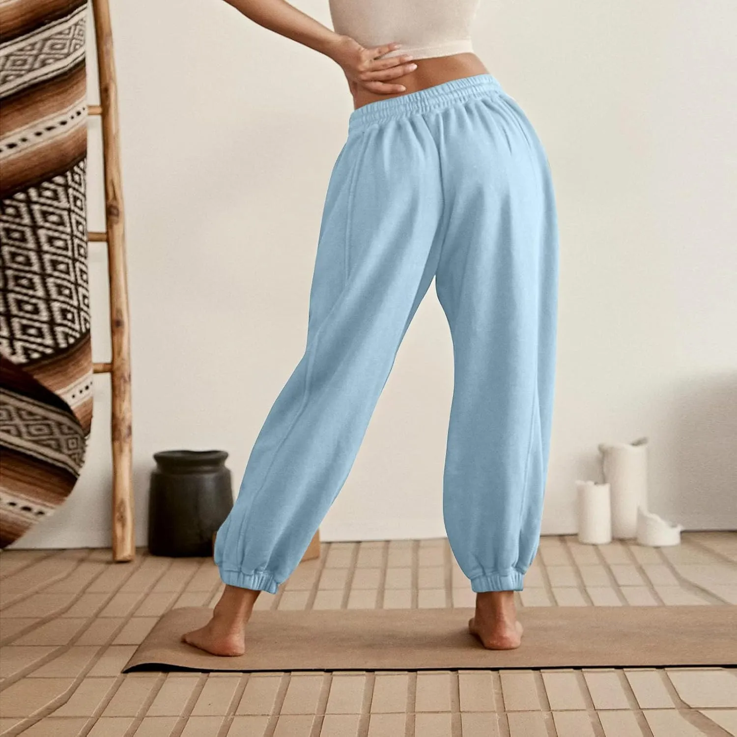 Jogger Pants for Women Elastic Waist Drawstring Fleece Sweatpants Y2k Comfy High Waisted Yoga Pants with Pockets