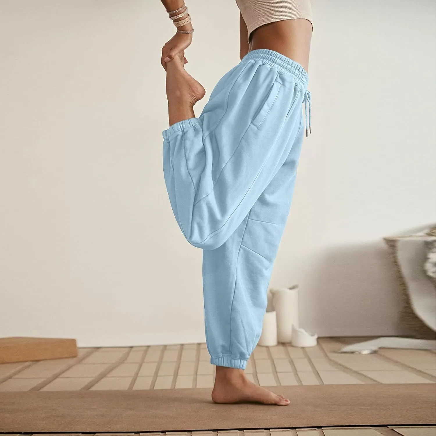 Jogger Pants for Women Elastic Waist Drawstring Fleece Sweatpants Y2k Comfy High Waisted Yoga Pants with Pockets