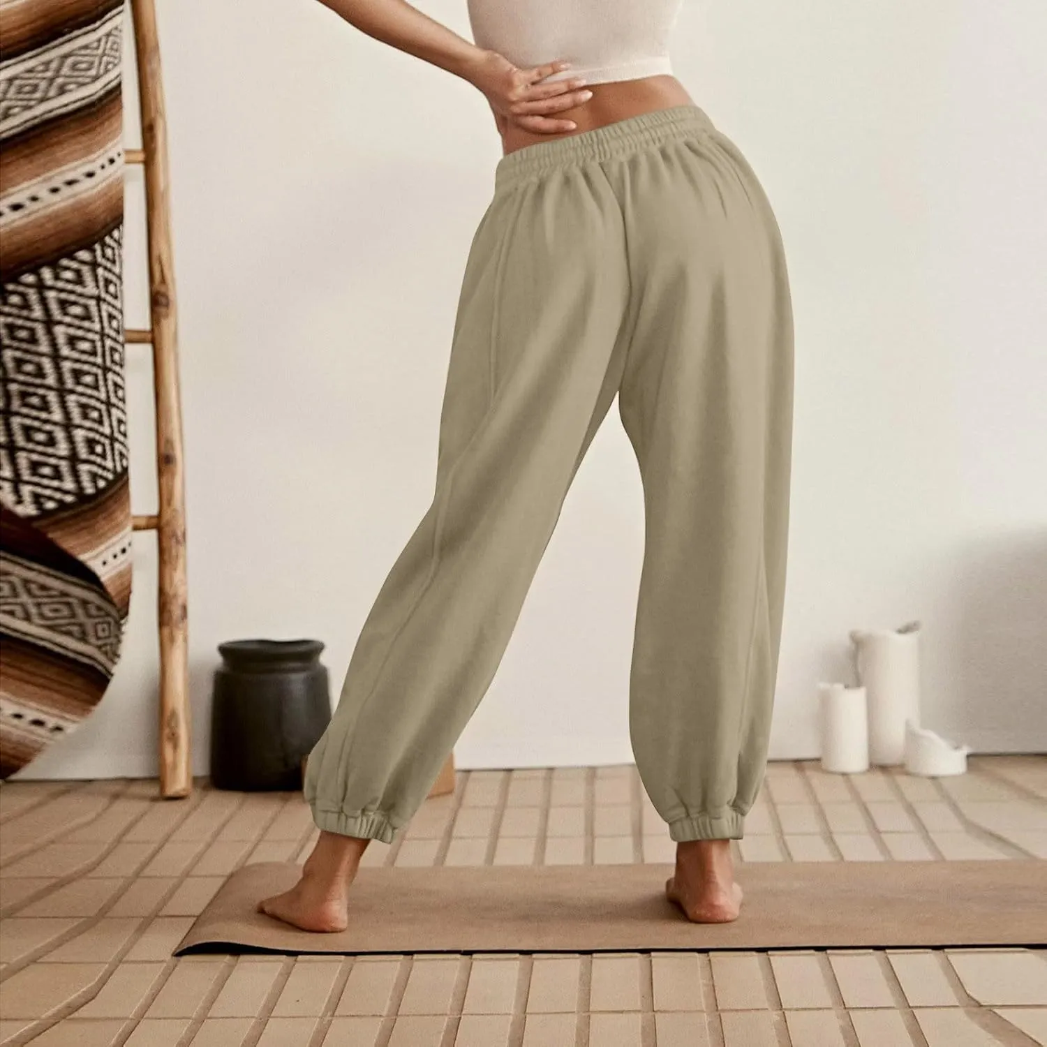 Jogger Pants for Women Elastic Waist Drawstring Fleece Sweatpants Y2k Comfy High Waisted Yoga Pants with Pockets