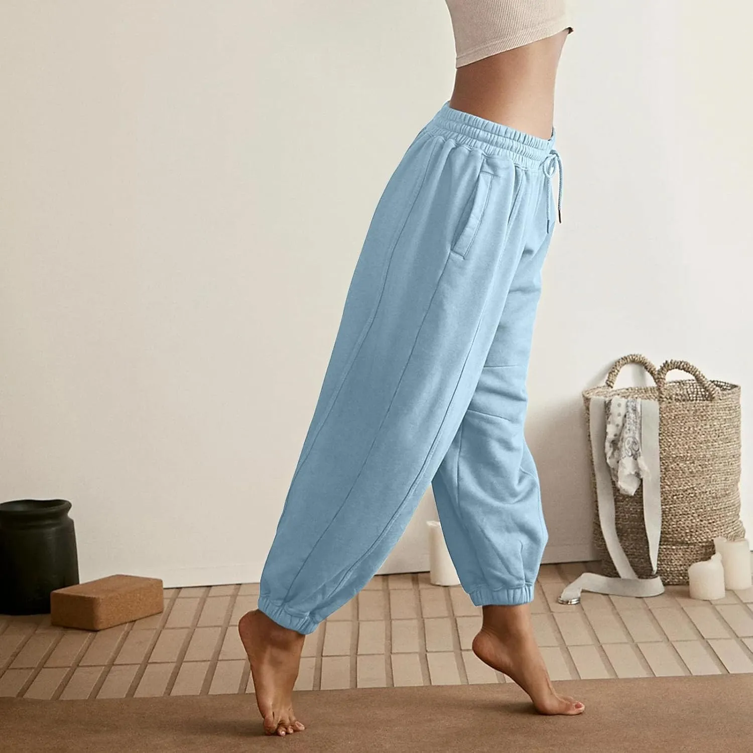 Jogger Pants for Women Elastic Waist Drawstring Fleece Sweatpants Y2k Comfy High Waisted Yoga Pants with Pockets
