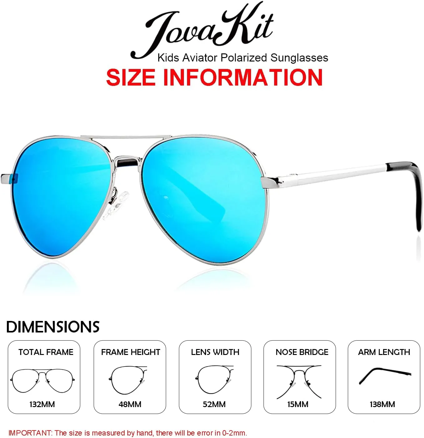 JOVAKIT Kids Small Polarized Aviator Sunglasses for Girls and Boys Age 4-16