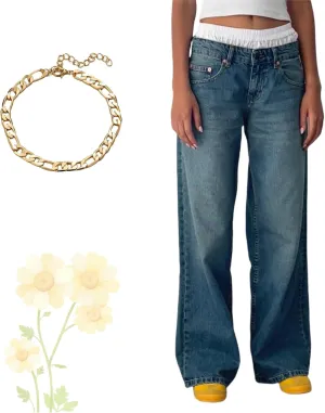 Katchme Jeans, Katchme Womens Minimalist Jeans, Women's High Waisted Straight Leg Stretchy Loose Wide Leg Jean Pants