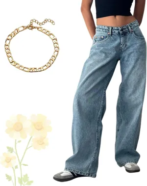 Katchme Jeans, Katchme Womens Minimalist Jeans, Women's High Waisted Straight Leg Stretchy Loose Wide Leg Jean Pants